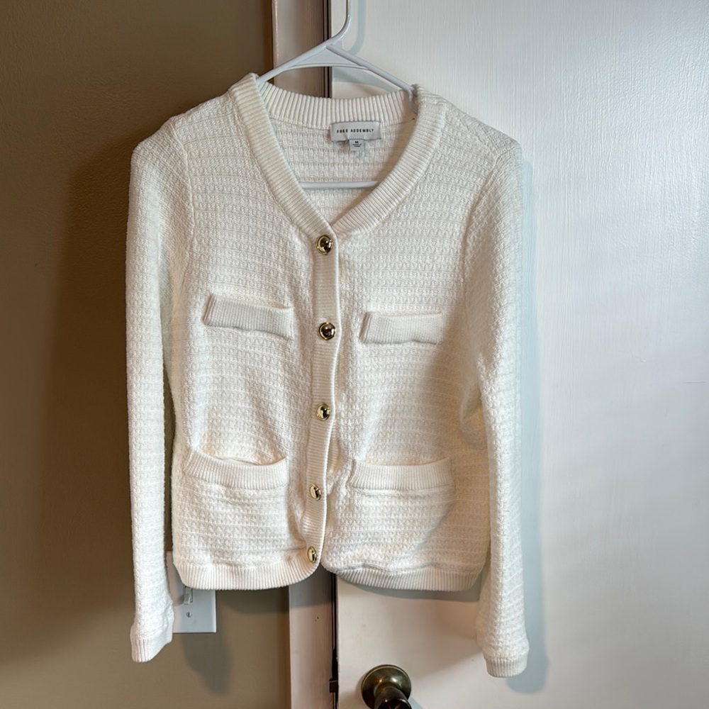 Free Assembly Cream Textured Button-Down Cardigan | Size M